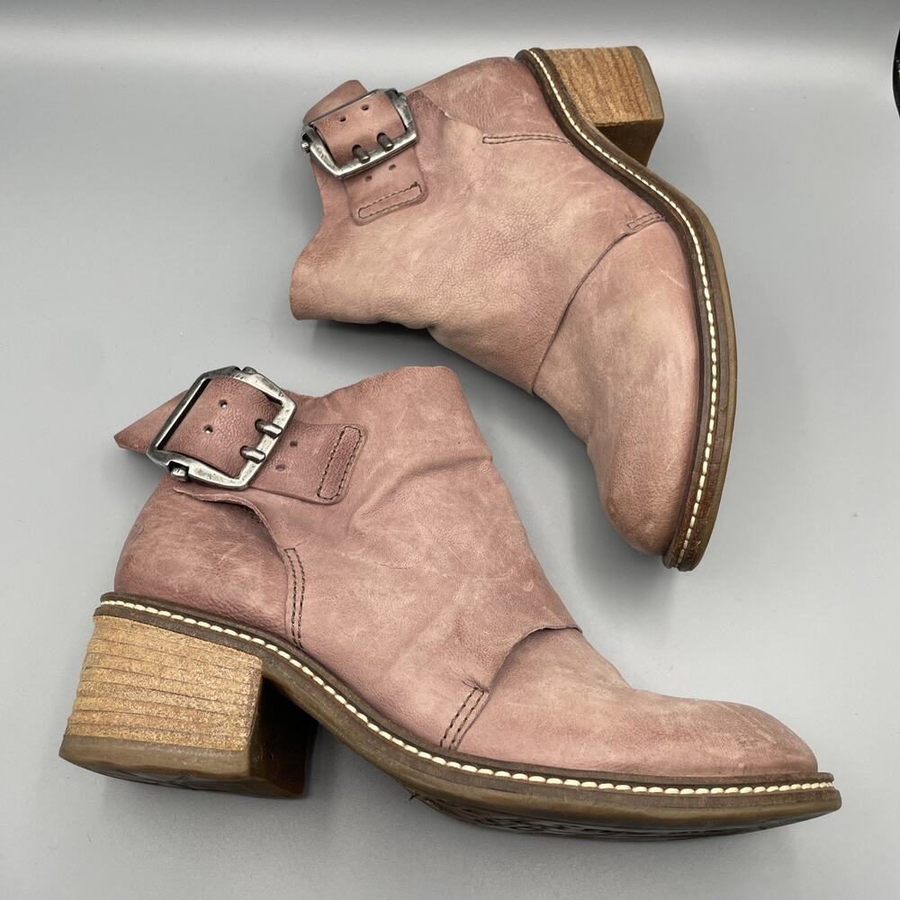 A.S.98 Airstep Ankle Boots Women Size EU 37 US 7 Pink Leather Western Biker Heel
